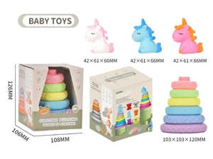 Soft Rubber Stacking Toy Rainbow Rings Bathroom Toy Educational Early Learning Multi-dimensional Perception Color Difference Recognition