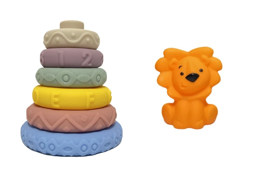 Soft Rubber Stacking Toy Rainbow Rings Bathroom Toy Educational Early Learning Multi-dimensional Perception Color Difference Recognition