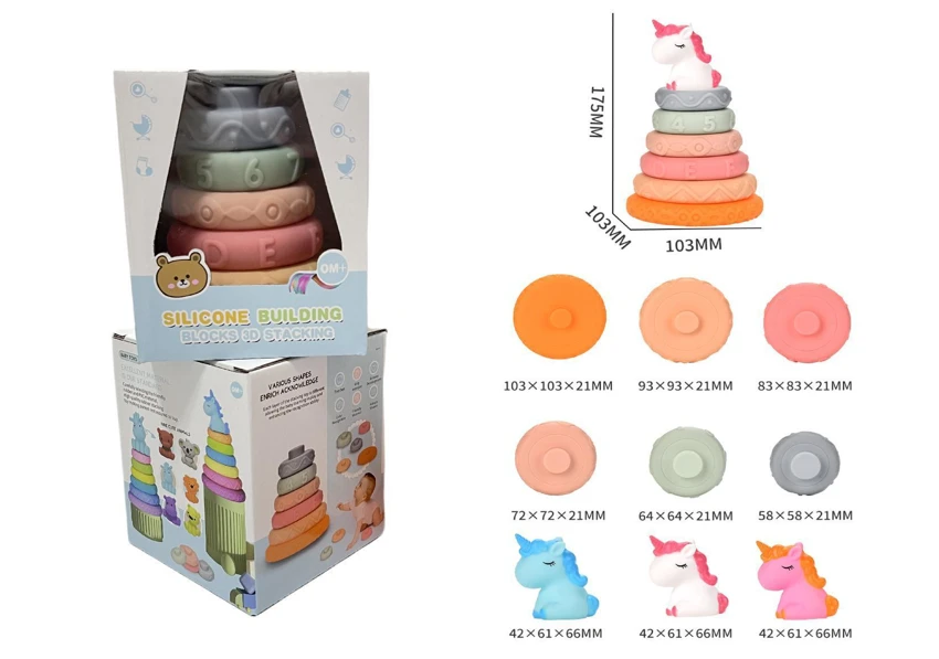 Soft Rubber Stacking Toy Rainbow Rings Bathroom Toy Educational Early Learning Multi-dimensional Perception Color Difference Recognition