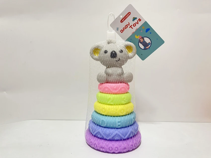 Soft Rubber Stacking Toy Rainbow Rings Bathroom Toy Educational Early Learning Multi-dimensional Perception Color Difference Recognition