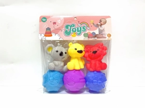 Soft rubber squeeze ball, sensory ball with 3 cute animal figurines
