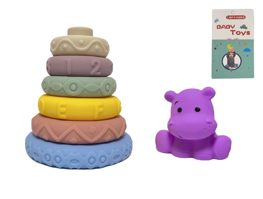 Soft Rubber Stacking Toy Rainbow Rings Bathroom Toy Educational Early Learning Multi-dimensional Perception Color Difference Recognition