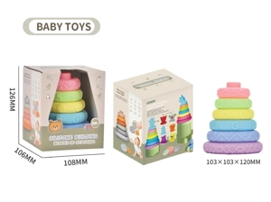 Soft Rubber Stacking Toy Rainbow Rings Bathroom Toy Educational Early Learning Multi-dimensional Perception Color Difference Recognition