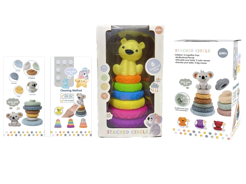 Soft rubber stacking toy Rainbow Rings. Bath toy. Educational early learning. Multidimensional perception. Color difference recognition.