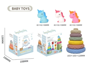 Soft Rubber Stacking Toy Rainbow Rings Bathroom Toy Educational Early Learning Multi-dimensional Perception Color Difference Recognition