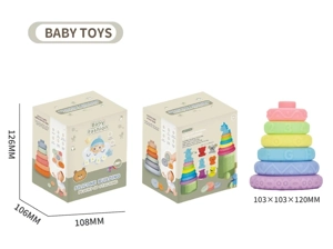 Soft Rubber Stacking Toy Rainbow Rings Bathroom Toy Educational Early Learning Multi-dimensional Perception Color Difference Recognition