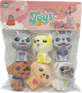 Rubber animal, little figurine, cute dog, 6 pieces