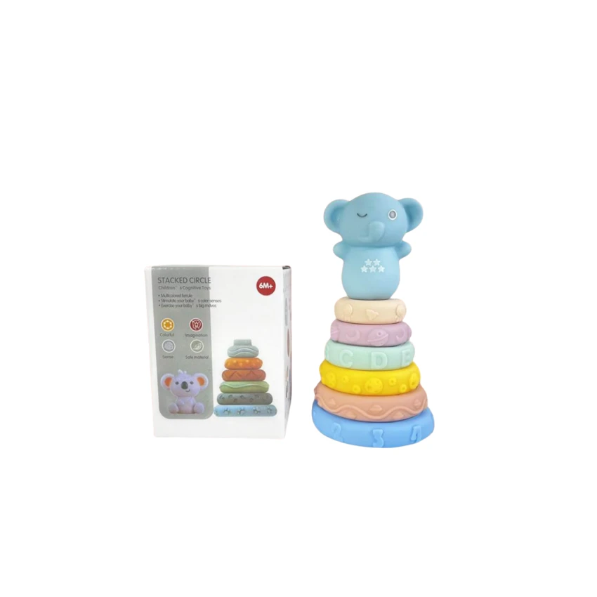 Enamel soft glue Jenga toys can gnaw on building blocks, educational early education toys 6 plus animals in a box, gel animal stacking Jenga stacked circle rubber toys