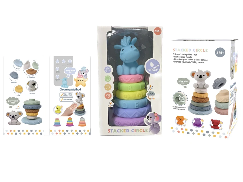 Soft rubber stacking toy Rainbow Rings. Bath toy. Educational early learning. Multidimensional perception. Color difference recognition.