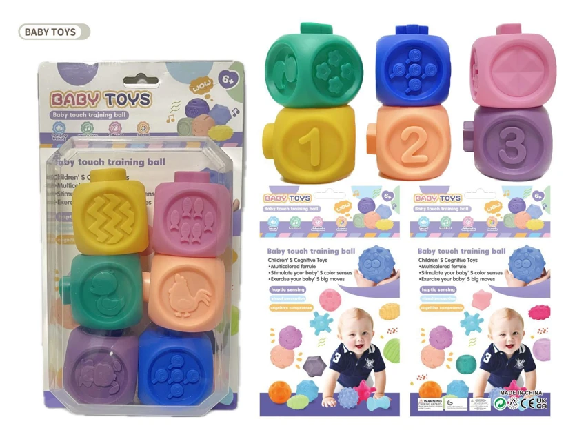 Rubber stacking blocks game. Soft balls. Baby touch balls. Water play balls. Squeeze balls. Hand-grip balls. Bath toys. Water spray toys