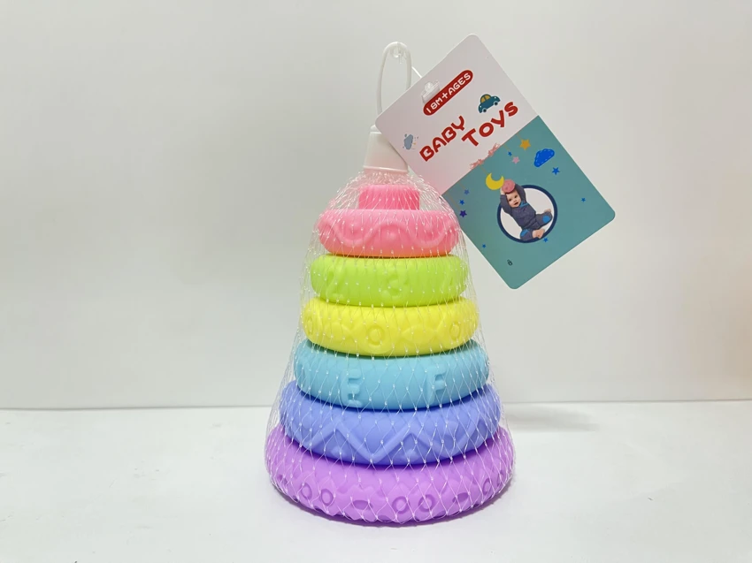 Soft Rubber Stacking Toy Rainbow Rings Bathroom Toy Educational Early Learning Multi-dimensional Perception Color Difference Recognition