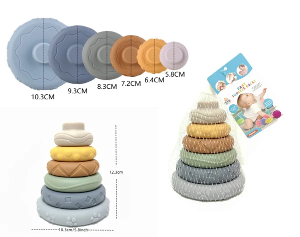 Soft Rubber Stacking Toy Rainbow Rings Bathroom Toy Educational Early Learning Multi-dimensional Perception Color Difference Recognition