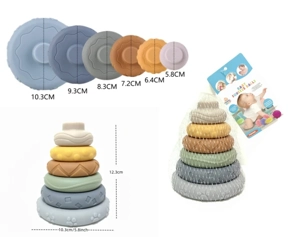 Soft Rubber Stacking Toy Rainbow Rings Bathroom Toy Educational Early Learning Multi-dimensional Perception Color Difference Recognition