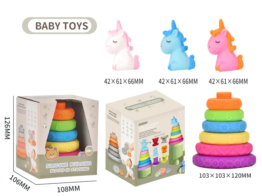 Soft Rubber Stacking Toy Rainbow Rings Bathroom Toy Educational Early Learning Multi-dimensional Perception Color Difference Recognition