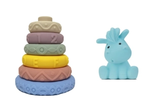 Soft Rubber Stacking Toy Rainbow Rings Bathroom Toy Educational Early Learning Multi-dimensional Perception Color Difference Recognition