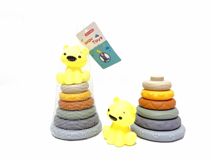 Soft Rubber Stacking Toy Rainbow Rings Bathroom Toy Educational Early Learning Multi-dimensional Perception Color Difference Recognition