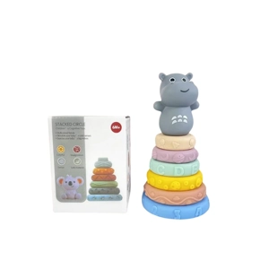 Enamel soft glue Jenga toys can gnaw on building blocks, educational early education toys 6 plus animals in a box, gel animal stacking Jenga stacked circle rubber toys