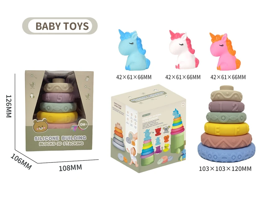 Soft Rubber Stacking Toy Rainbow Rings Bathroom Toy Educational Early Learning Multi-dimensional Perception Color Difference Recognition