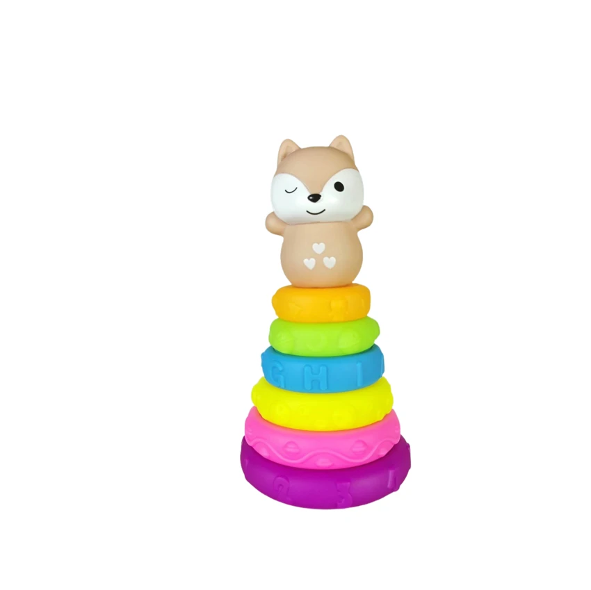 Enamel soft gel Jenga toy can gnaw on building blocks Educational early education toy 6 layers plus animal outfit Enamel animal Jenga stacked circle enamel toy