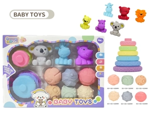 Rubber stacking blocks rainbow rings. Soft rubber ball. Baby tactile ball. Water play ball. Squeeze ball. Hand grasp ball. Bath toy. Water spray toy.