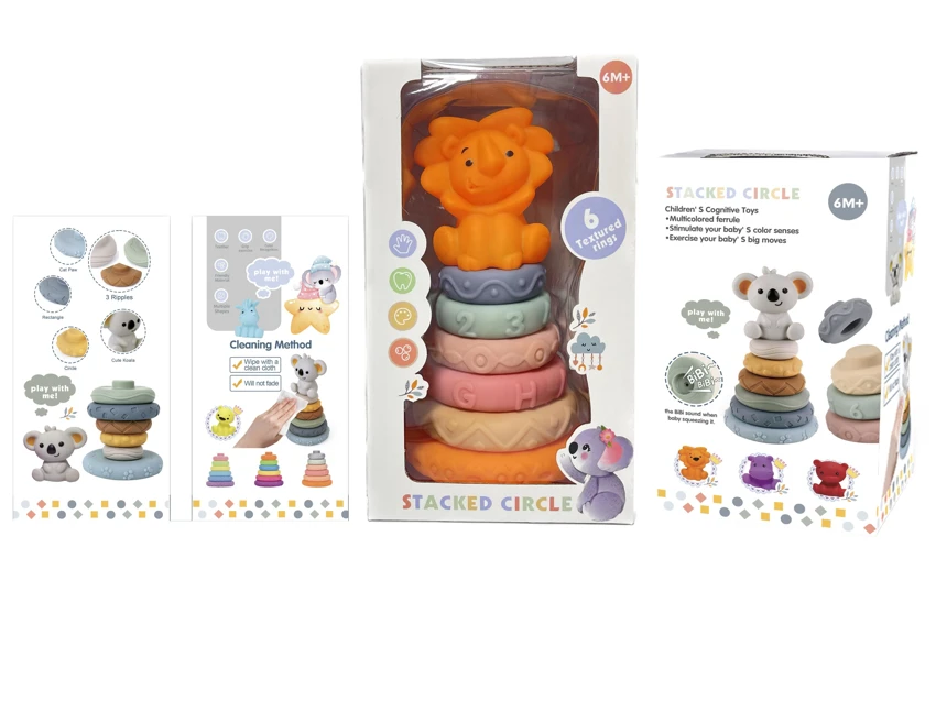 Rubber Soft Rubber Stack Rainbow Ring. Bathroom Toy. Educational Early Learning. Multi-dimensional Perception. Color Difference Recognition.