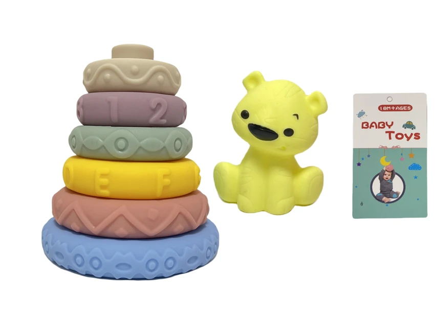 Soft Rubber Stacking Toy Rainbow Rings Bathroom Toy Educational Early Learning Multi-dimensional Perception Color Difference Recognition