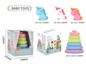 Soft Rubber Stacking Toy Rainbow Rings Bathroom Toy Educational Early Learning Multi-dimensional Perception Color Difference Recognition