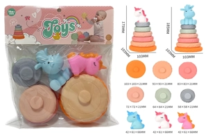 Rubber soft stacking toy, bath toy, water spray toy, water play toy, 6-layer stacking toy with cartoon figurines