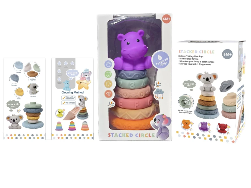 Rubber Soft Rubber Stack Rainbow Ring. Bathroom Toy. Educational Early Learning. Multi-dimensional Perception. Color Difference Recognition.