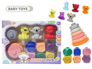 Rubber stacking blocks rainbow rings. Soft rubber ball. Baby tactile ball. Water play ball. Squeeze ball. Hand grasp ball. Bath toy. Water spray toy.
