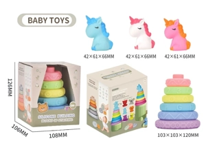 Soft Rubber Stacking Toy Rainbow Rings Bathroom Toy Educational Early Learning Multi-dimensional Perception Color Difference Recognition