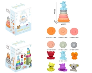 Soft Rubber Stacking Toy Rainbow Rings Bathroom Toy Educational Early Learning Multi-dimensional Perception Color Difference Recognition