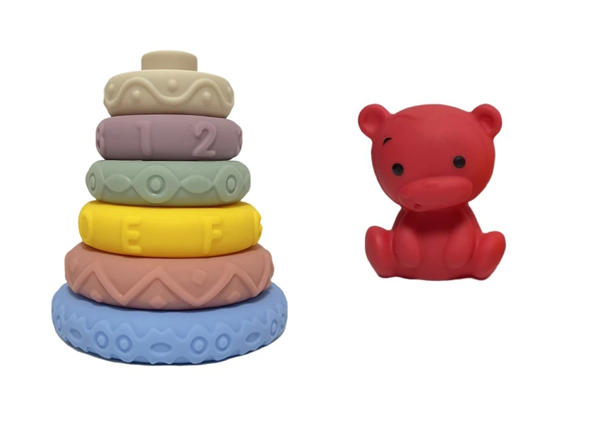 Soft Rubber Stacking Toy Rainbow Rings Bathroom Toy Educational Early Learning Multi-dimensional Perception Color Difference Recognition