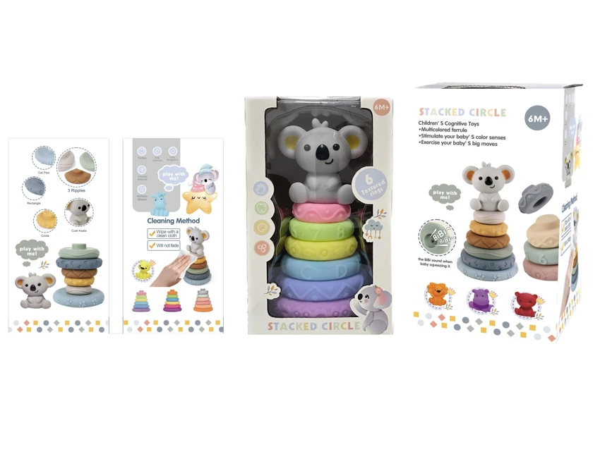 Soft rubber stacking toy Rainbow Rings. Bath toy. Educational early learning. Multidimensional perception. Color difference recognition.