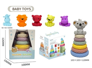 Soft Rubber Stacking Toy Rainbow Rings Bathroom Toy Educational Early Learning Multi-dimensional Perception Color Difference Recognition