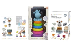 Soft rubber stacking toy Rainbow Rings. Bath toy. Educational early learning. Multidimensional perception. Color difference recognition.