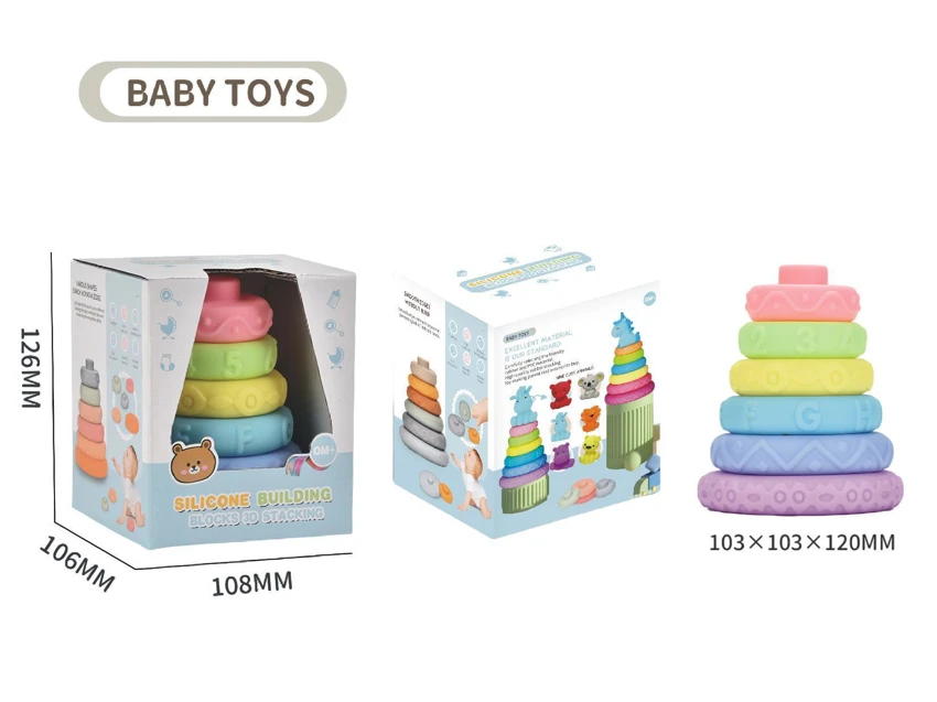 Soft Rubber Stacking Toy Rainbow Rings Bathroom Toy Educational Early Learning Multi-dimensional Perception Color Difference Recognition