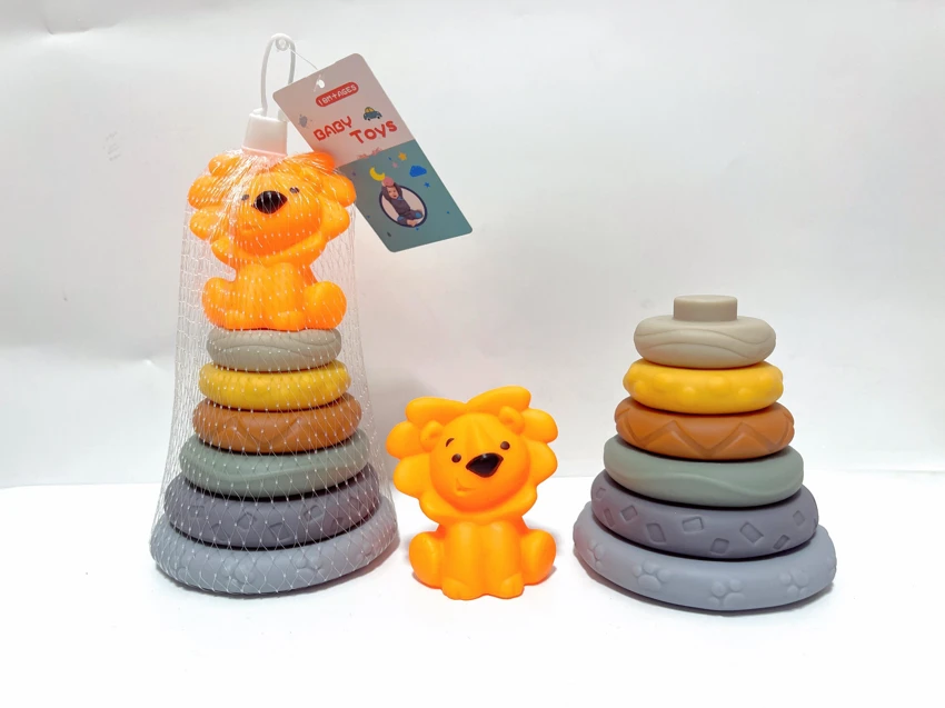 Soft Rubber Stacking Toy Rainbow Rings Bathroom Toy Educational Early Learning Multi-dimensional Perception Color Difference Recognition