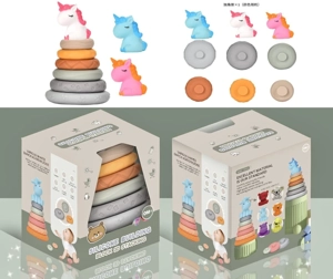 Soft Rubber Stacking Toy Rainbow Rings Bathroom Toy Educational Early Learning Multi-dimensional Perception Color Difference Recognition