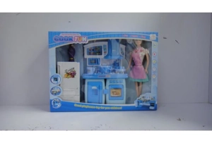 Modular Cabinet Kitchen Barbie Refrigerator Blue with Lights and Music