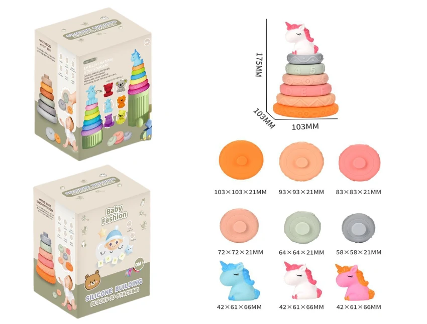 Soft Rubber Stacking Toy Rainbow Rings Bathroom Toy Educational Early Learning Multi-dimensional Perception Color Difference Recognition