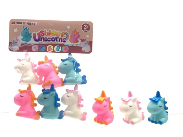 6-piece set unicorn rubber animal toys, 3 colors mixed