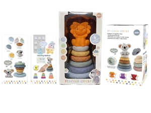 Soft rubber stacking toy Rainbow Rings. Bath toy. Educational early learning. Multidimensional perception. Color difference recognition.