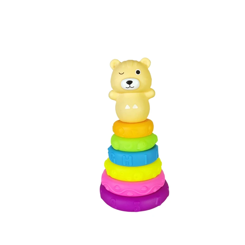 Enamel soft gel Jenga toy can gnaw on building blocks Educational early education toy 6 layers plus animal outfit Enamel animal Jenga stacked circle enamel toy