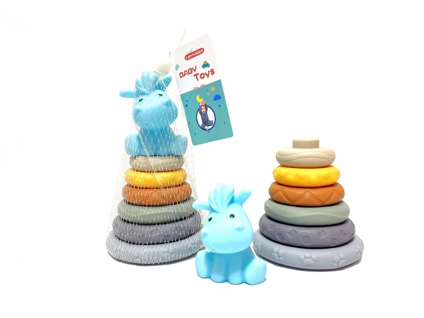 Soft Rubber Stacking Toy Rainbow Rings Bathroom Toy Educational Early Learning Multi-dimensional Perception Color Difference Recognition