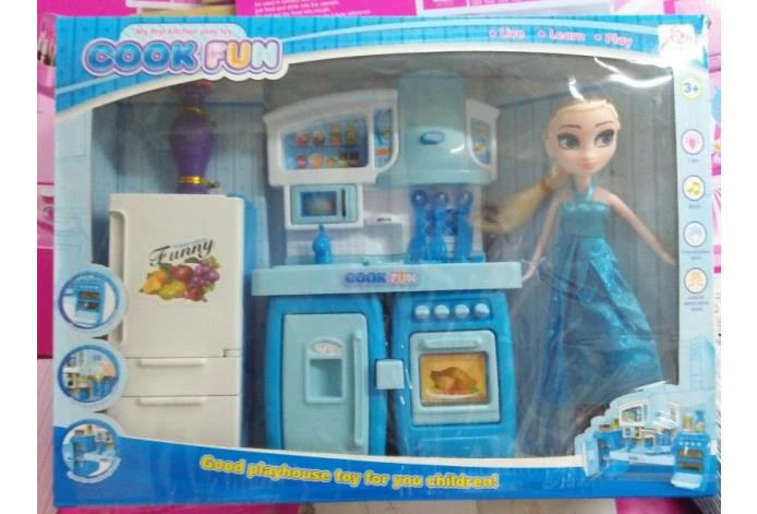 Modular Cabinet Ice and Snow Barbie Refrigerator Blue with Lights and Music