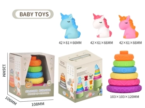 Soft Rubber Stacking Toy Rainbow Rings Bathroom Toy Educational Early Learning Multi-dimensional Perception Color Difference Recognition