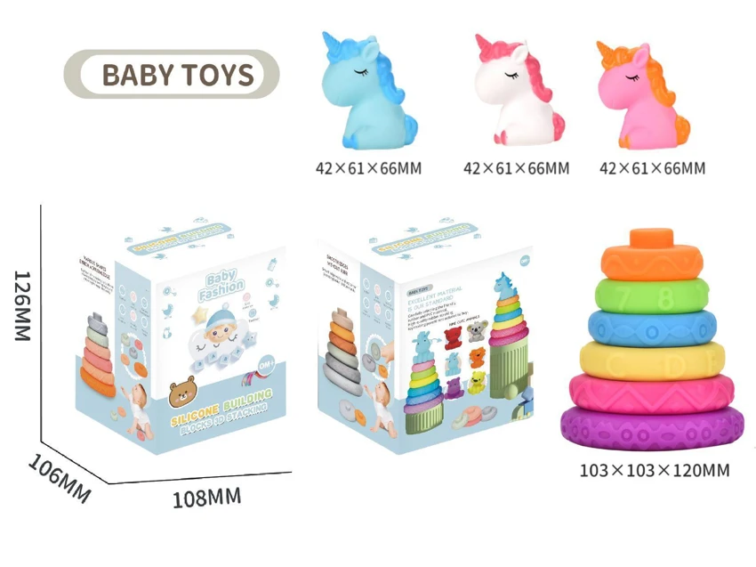 Soft Rubber Stacking Toy Rainbow Rings Bathroom Toy Educational Early Learning Multi-dimensional Perception Color Difference Recognition