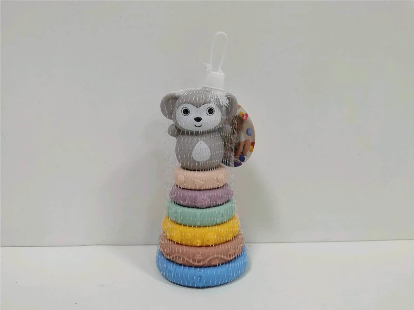 Enamel soft gel Jenga toy can gnaw on building blocks Educational early education toy 6 layers plus animal outfit Enamel animal Jenga stacked circle enamel toy