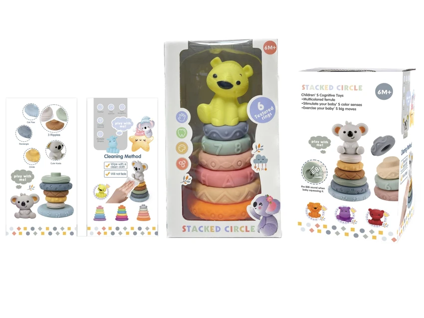 Rubber Soft Rubber Stack Rainbow Ring. Bathroom Toy. Educational Early Learning. Multi-dimensional Perception. Color Difference Recognition.